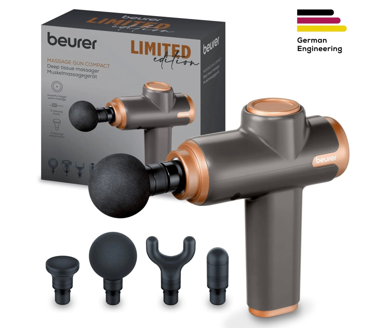Beurer Germany MG 99 Compact Deep Tissue Massage Gun - Limited Black & Bronze Edition