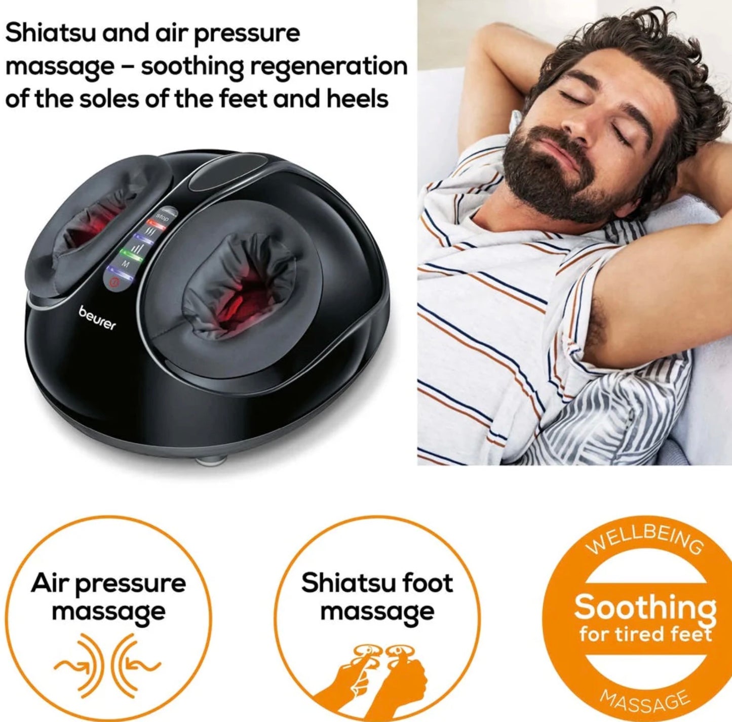 Beurer FM 90 Foot Massager: Shiatsu & Air Pressure Massage with Heat Option