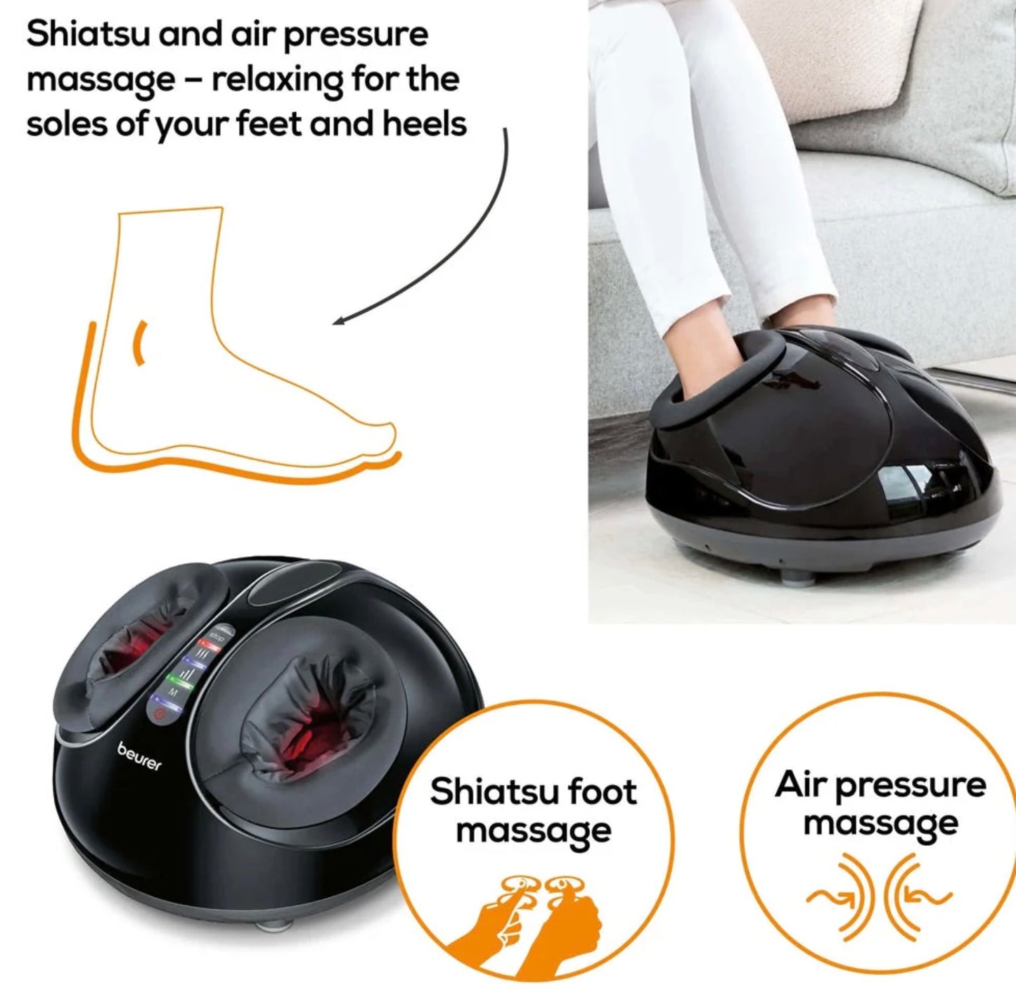 Beurer FM 90 Foot Massager: Shiatsu & Air Pressure Massage with Heat Option