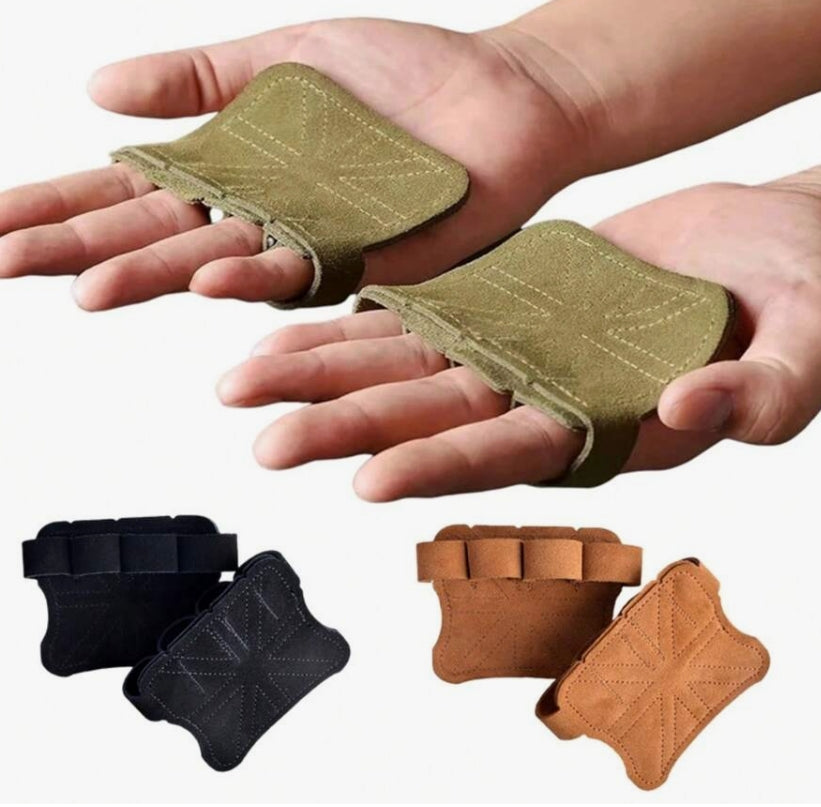 GymGen LUX Hand Grip & Leather Glove Set (Green)