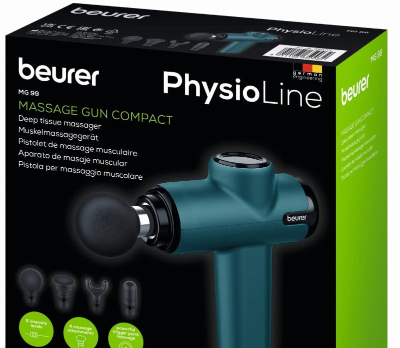 Beurer MG 99 Compact Deep Tissue Massage Gun – 5 Speeds, 4 Attachments, Rechargeable