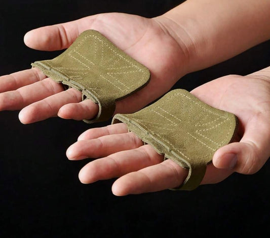 GymGen LUX Hand Grip & Leather Glove Set (Green)